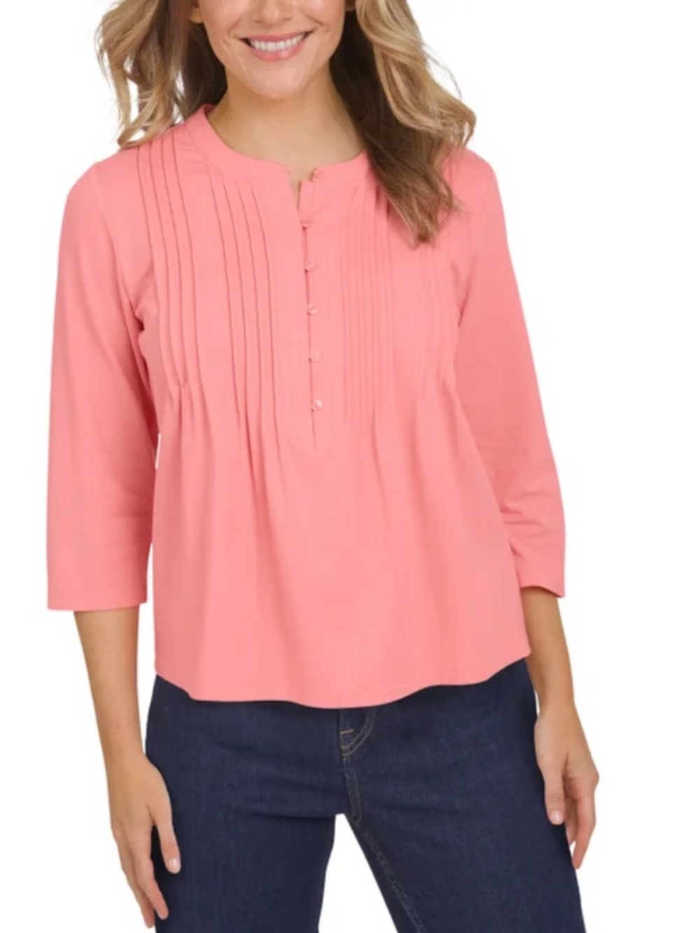 NWT Lands' End Coral Pink Pintuck 3/4 Sleeve Tunic